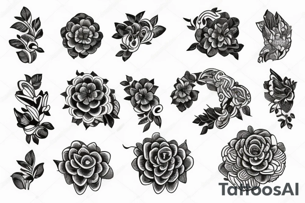 Flowers bracelet and two filled lines tattoo idea