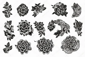 Flowers bracelet and two filled lines tattoo idea