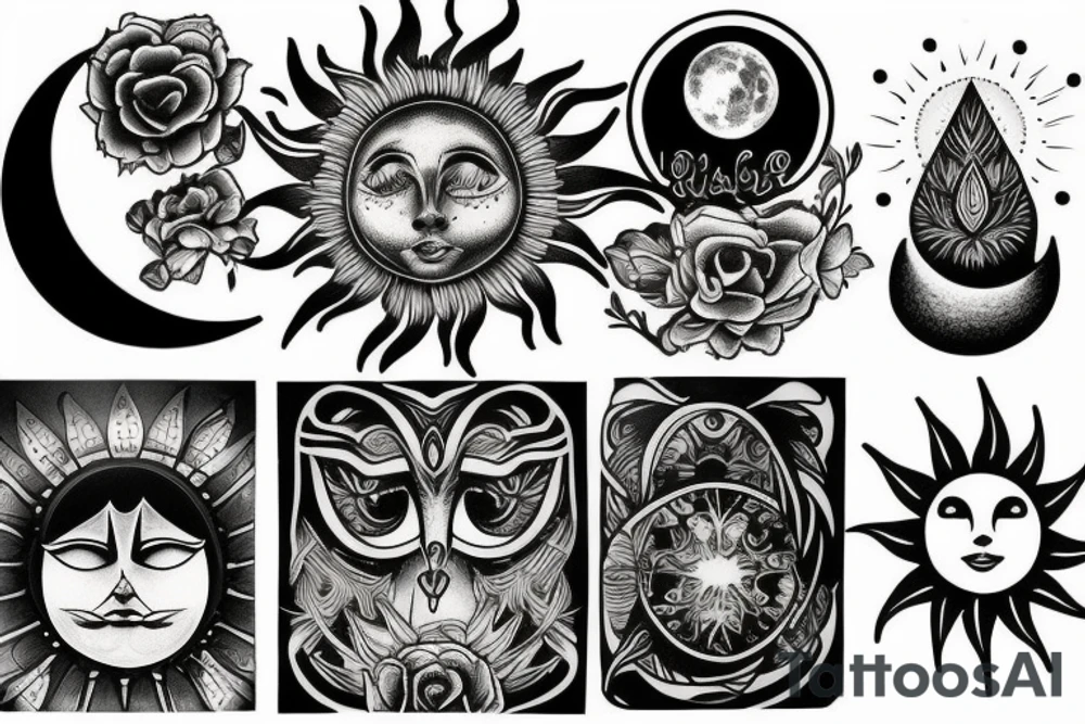 moon and sun whitch style tattoo idea