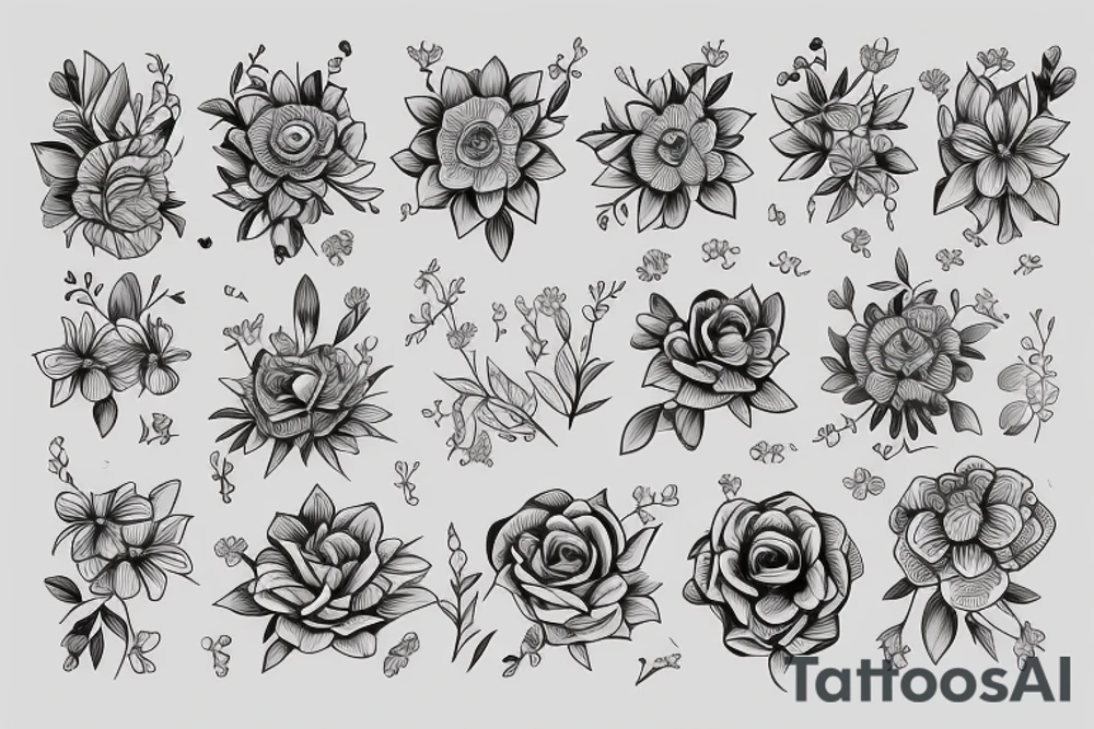 Flowers bracelet and two filled lines for wrist tattoo idea