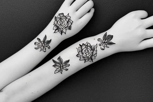 Flowers bracelet and two filled lines for wrist tattoo idea