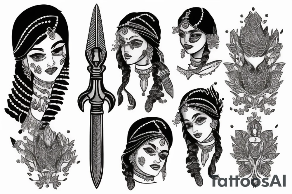 Indian girl with a dagger in her hands tattoo idea