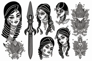 Indian girl with a dagger in her hands tattoo idea