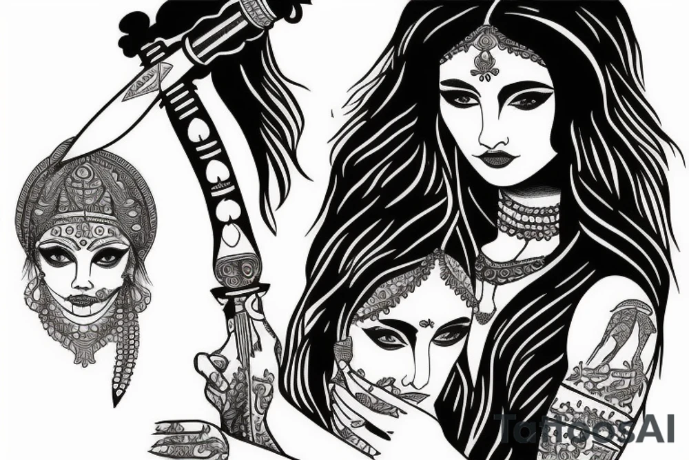 Indian girl with a dagger in her hands tattoo idea