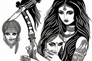Indian girl with a dagger in her hands tattoo idea