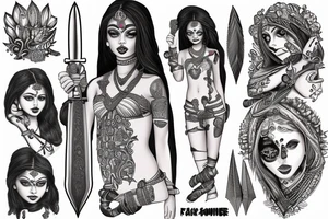 Indian girl with a dagger in her hands tattoo idea