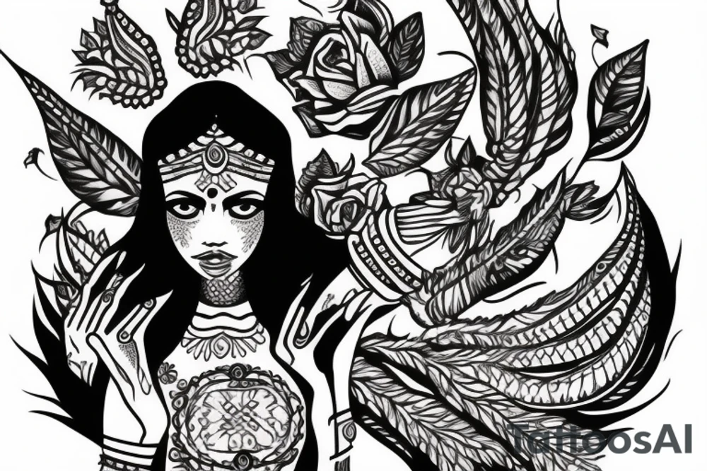 Indian girl with a dagger in her hands tattoo idea