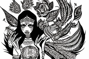 Indian girl with a dagger in her hands tattoo idea