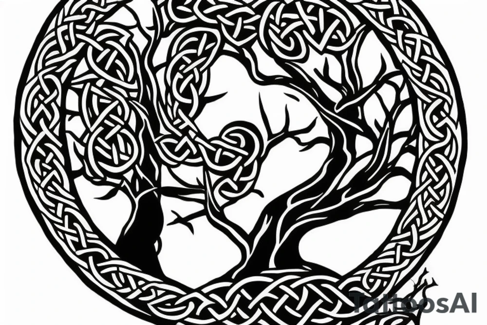 Celtic tree with black crows tattoo idea