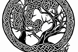 Celtic tree with black crows tattoo idea