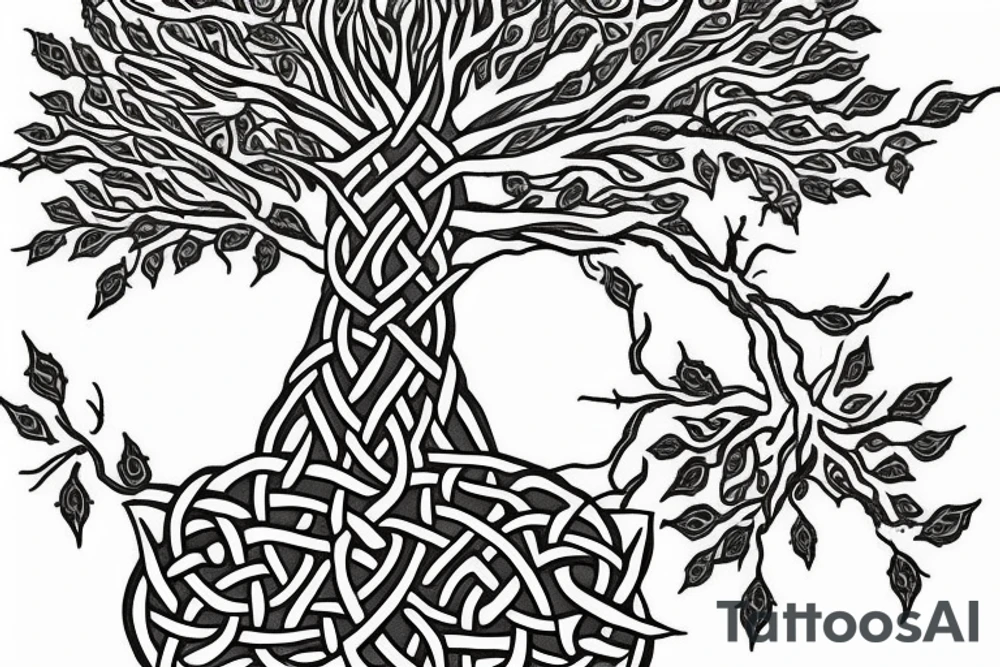 Celtic tree with black crows tattoo idea