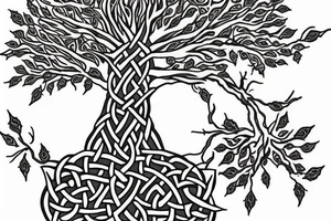 Celtic tree with black crows tattoo idea