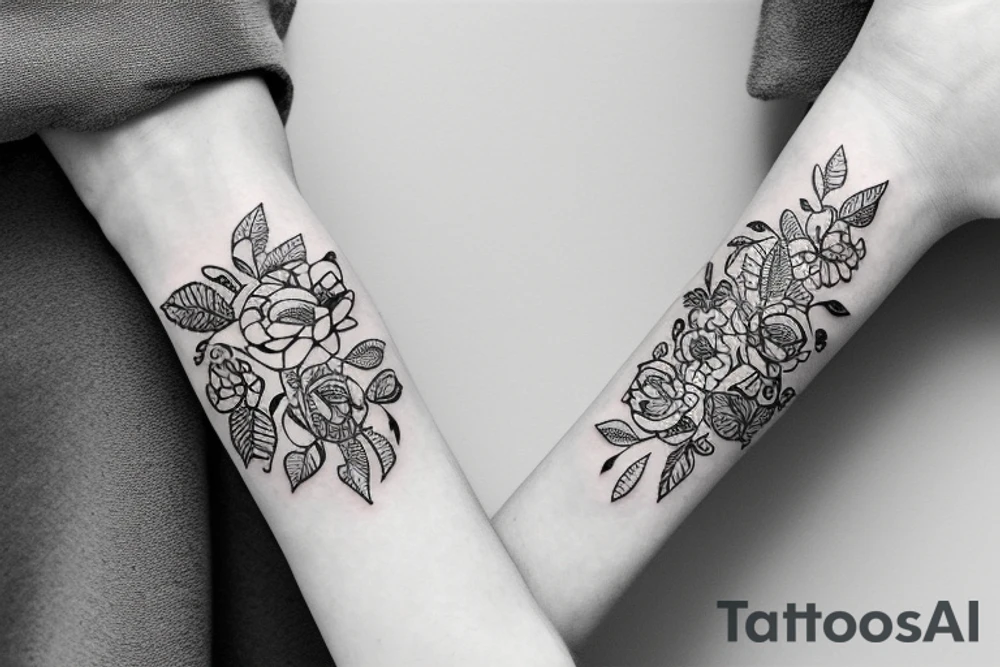 Flowers round bracelet for wrist thin lines exquisite tattoo idea