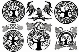 Celtic tree with two black crows tattoo idea