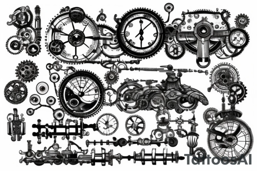Steampunk mechanical parts tattoo idea