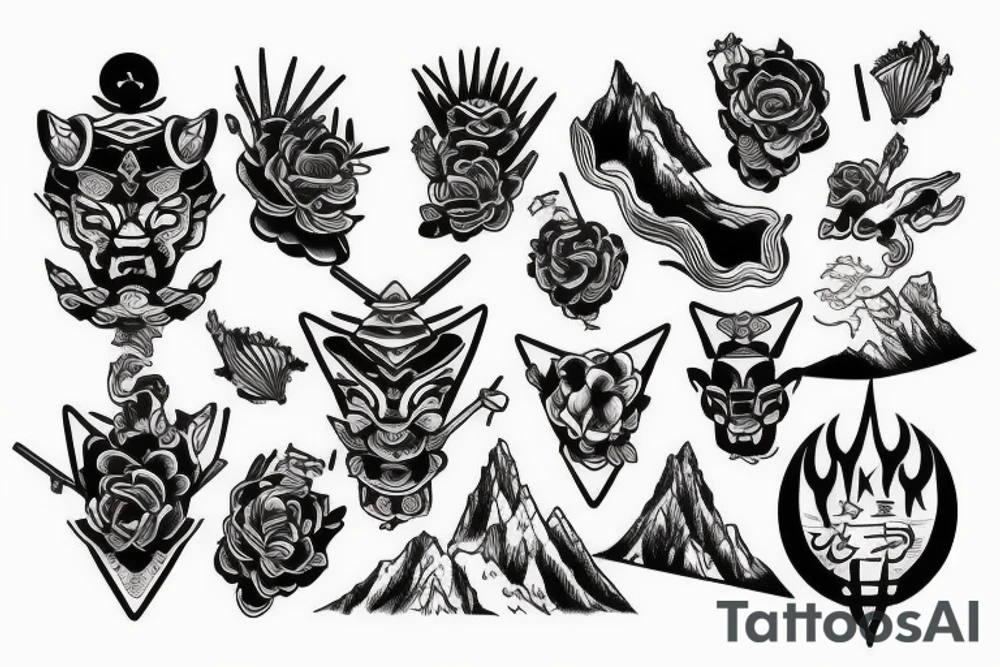 mountains, samurai tattoo idea