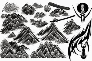 mountains, samurai tattoo idea