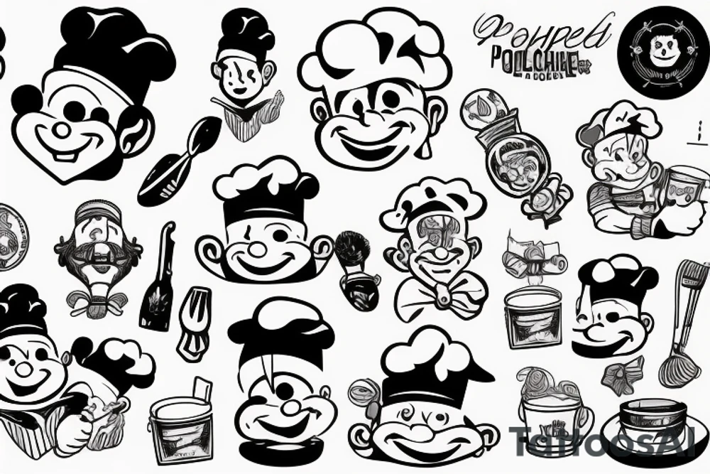 a wide-smiling chef popeye tattoo idea