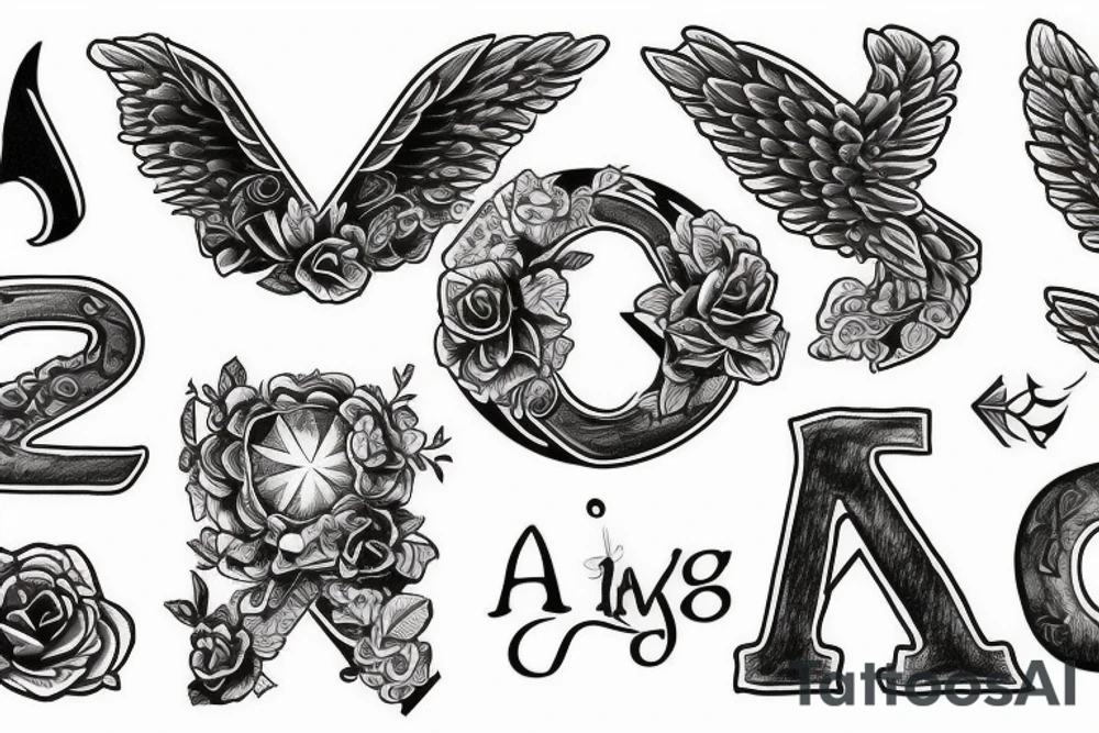 Letter A with wings tattoo idea