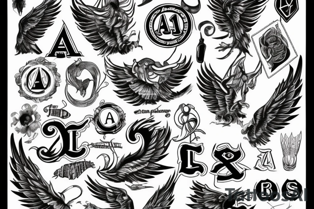 Letter A with wings tattoo idea