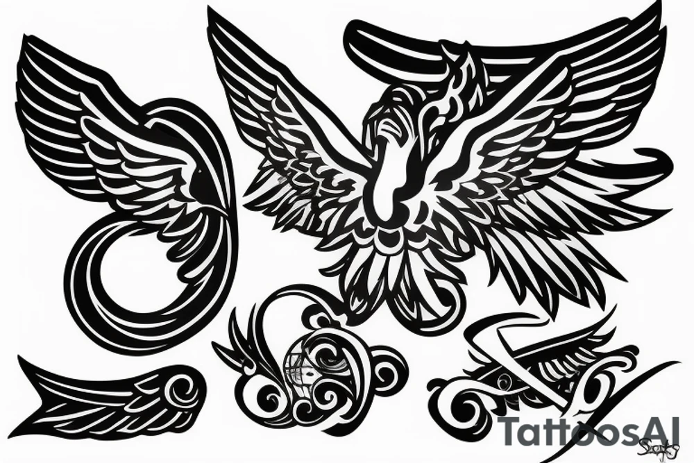 Letter T with wings tattoo idea