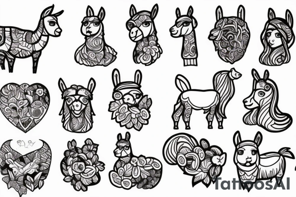 Llama surrounded by heart tattoo idea