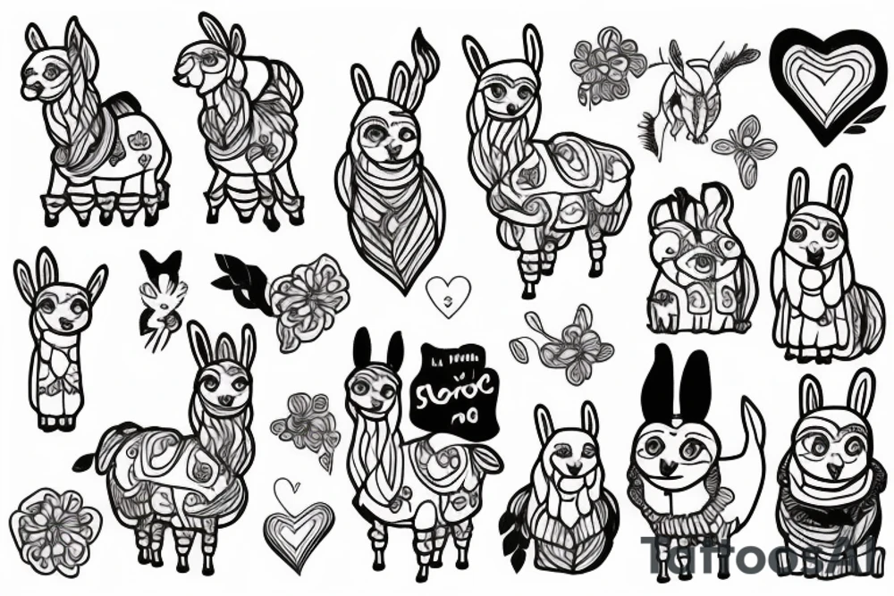 Llama surrounded by heart tattoo idea