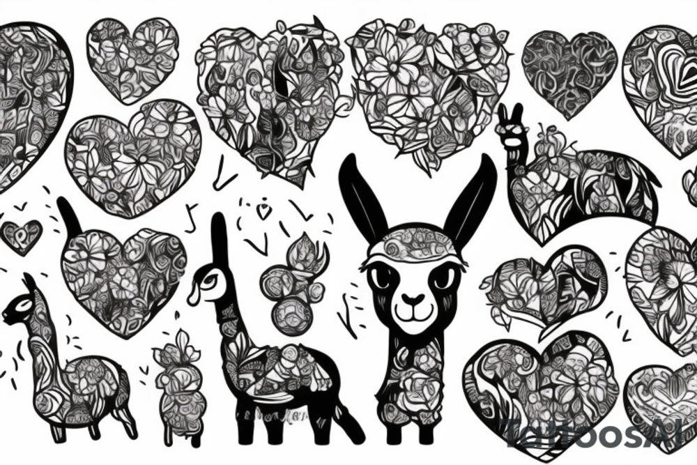 Llama surrounded by heart shaped tattoo idea