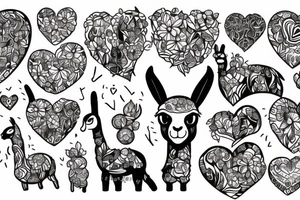 Llama surrounded by heart shaped tattoo idea