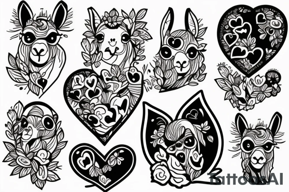 Llama surrounded by heart shaped tattoo idea