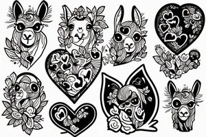 Llama surrounded by heart shaped tattoo idea
