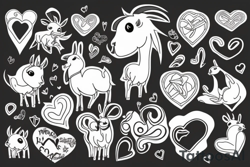 Llama surrounded by heart shaped tattoo idea