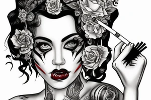 harley queen aggressive look with a cigarette tattoo idea