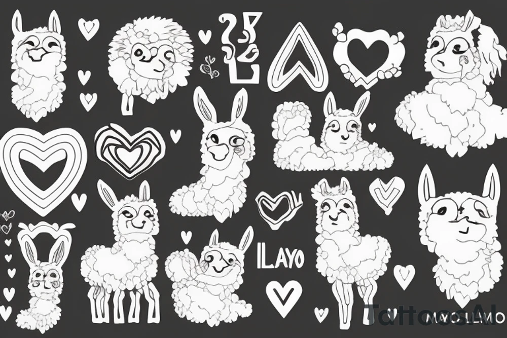 Llama surrounded by heart shaped tattoo idea