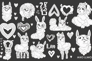 Llama surrounded by heart shaped tattoo idea