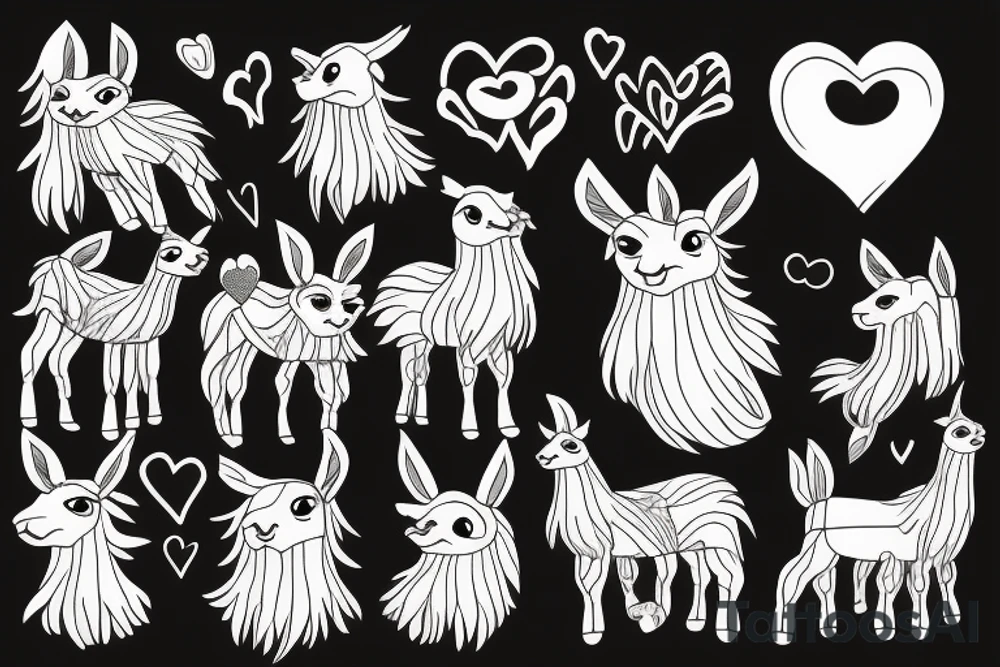 Llama surrounded by heart shaped tattoo idea