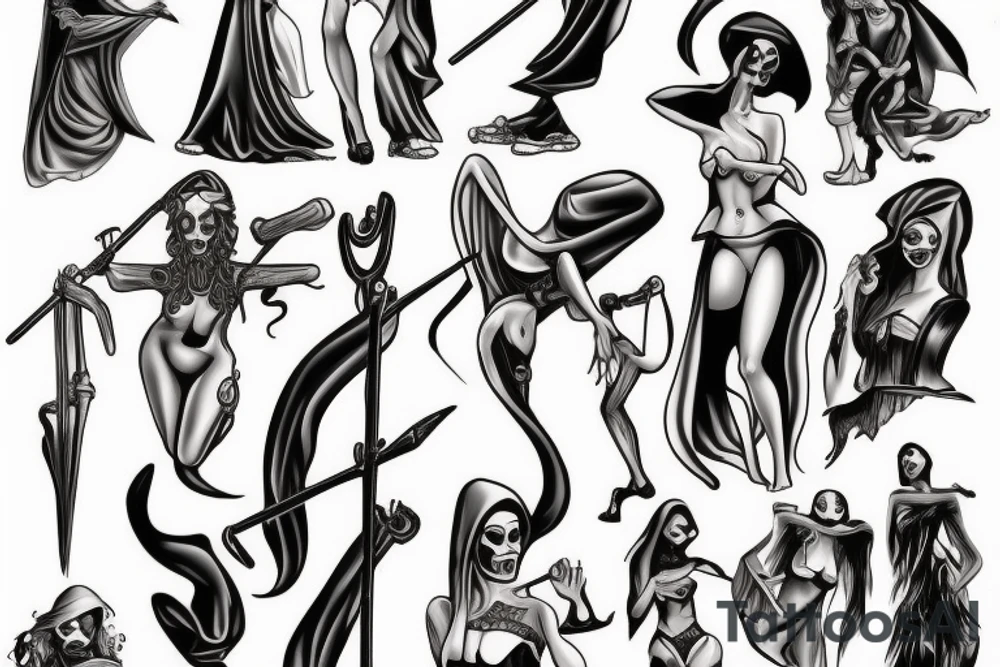sexy grim reaper pinup tattoo idea