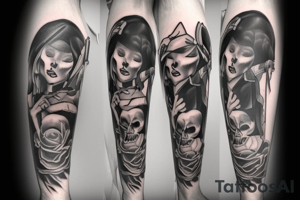 sexy grim reaper pinup tattoo idea