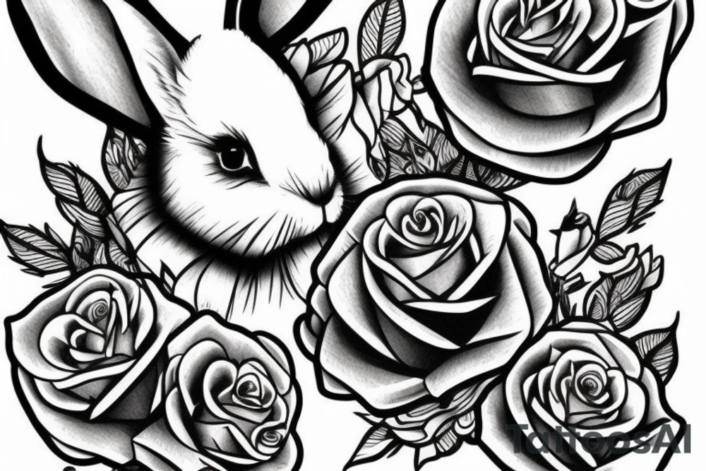 Rabbit with roses tattoo idea