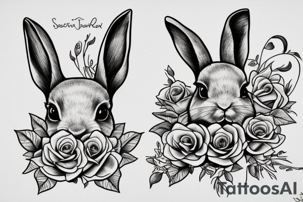 Rabbit with roses tattoo idea