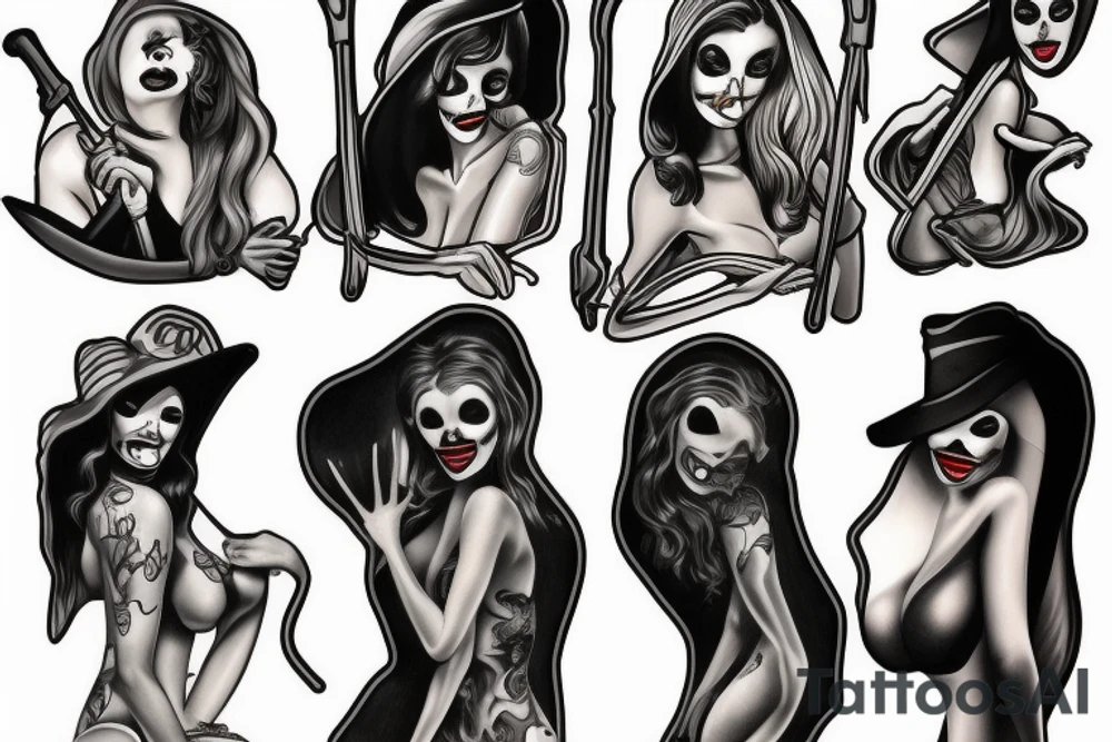 sexy grim reaper pinup tattoo idea