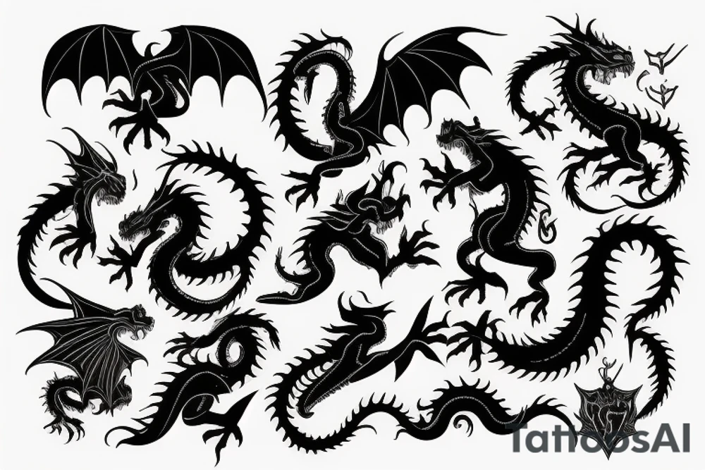 Black gothic building with a dragon on top tattoo idea