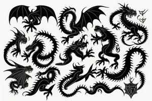 Black gothic building with a dragon on top tattoo idea