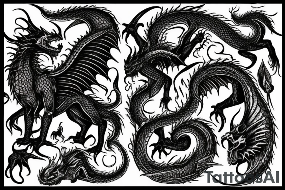 Black gothic building with a dragon on top tattoo idea