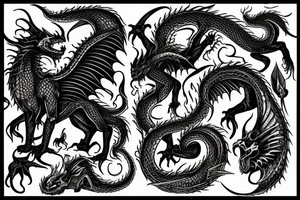 Black gothic building with a dragon on top tattoo idea