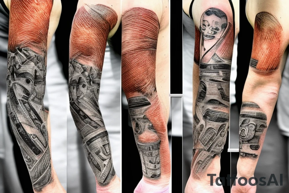 Forearm skin tear with metal P in the flesh tattoo idea