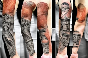 Forearm skin tear with metal P in the flesh tattoo idea