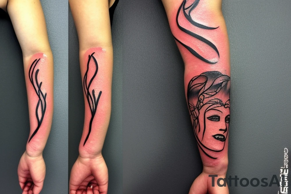 Forearm skin tear with metal P in the flesh tattoo idea