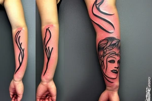 Forearm skin tear with metal P in the flesh tattoo idea