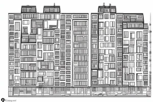 post-Soviet nine-story panel building with residential apartments near the forest tattoo idea